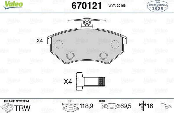 Valeo 670121 - Kit pastiglie freno, Freno a disco autozon.pro