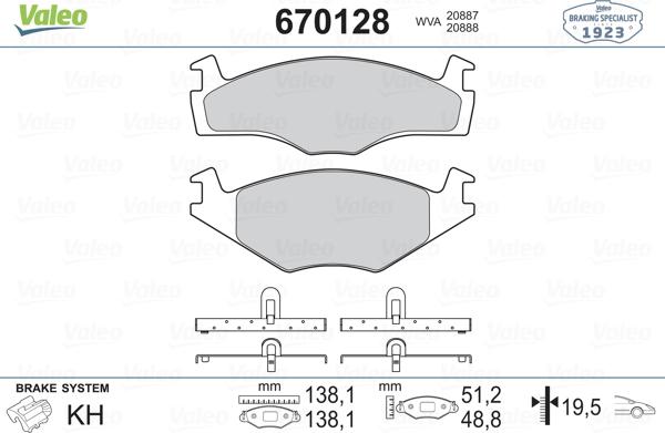 Valeo 670128 - Kit pastiglie freno, Freno a disco autozon.pro