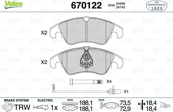 Valeo 670122 - Kit pastiglie freno, Freno a disco autozon.pro