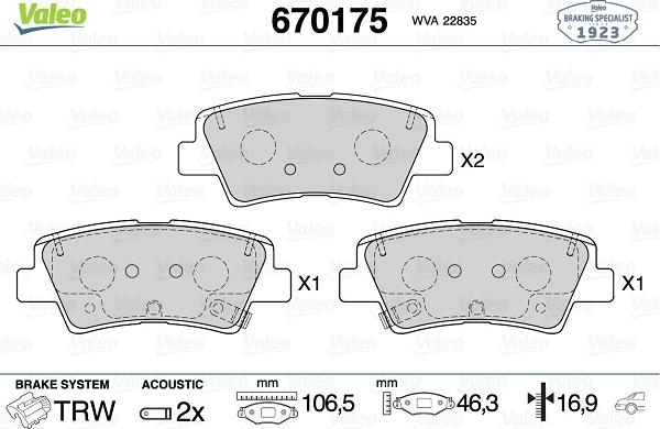 Valeo 670175 - Kit pastiglie freno, Freno a disco autozon.pro