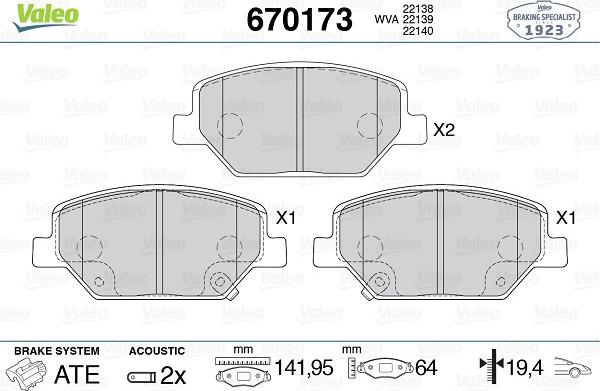 Valeo 670173 - Kit pastiglie freno, Freno a disco autozon.pro