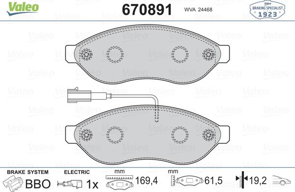 Valeo 670891 - Kit pastiglie freno, Freno a disco autozon.pro