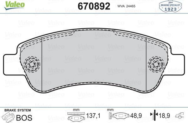 Valeo 670892 - Kit pastiglie freno, Freno a disco autozon.pro