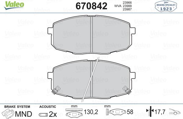 Valeo 670842 - Kit pastiglie freno, Freno a disco autozon.pro