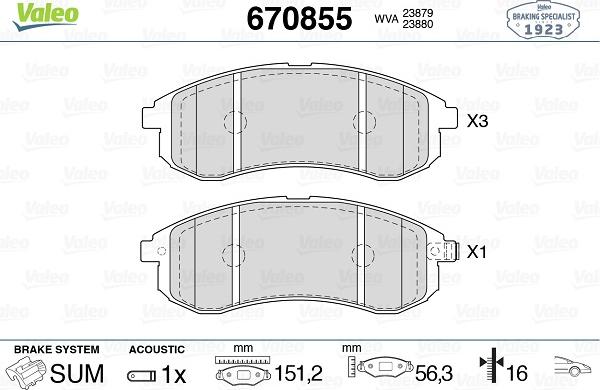 Valeo 670855 - Kit pastiglie freno, Freno a disco autozon.pro