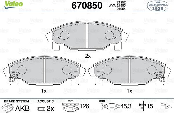 Valeo 670850 - Kit pastiglie freno, Freno a disco autozon.pro