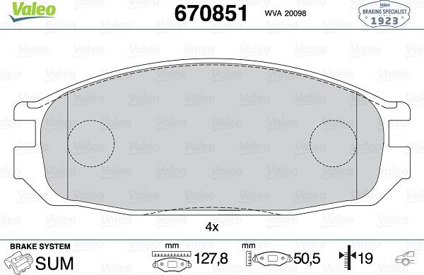 Valeo 670851 - Kit pastiglie freno, Freno a disco autozon.pro