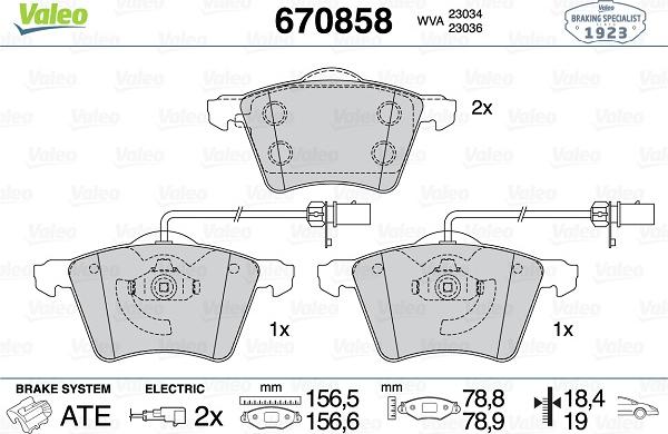 Valeo 670858 - Kit pastiglie freno, Freno a disco autozon.pro