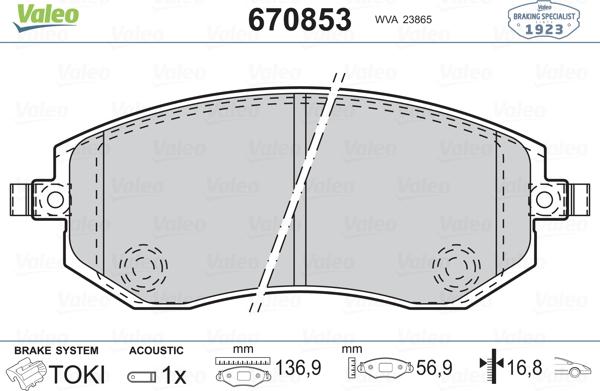 Valeo 670853 - Kit pastiglie freno, Freno a disco autozon.pro