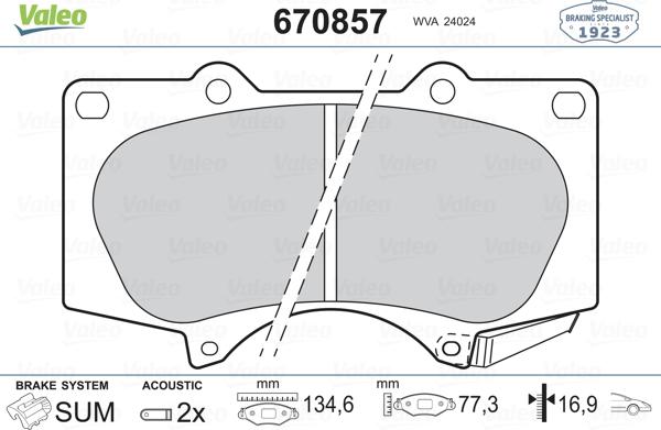 Valeo 670857 - Kit pastiglie freno, Freno a disco autozon.pro