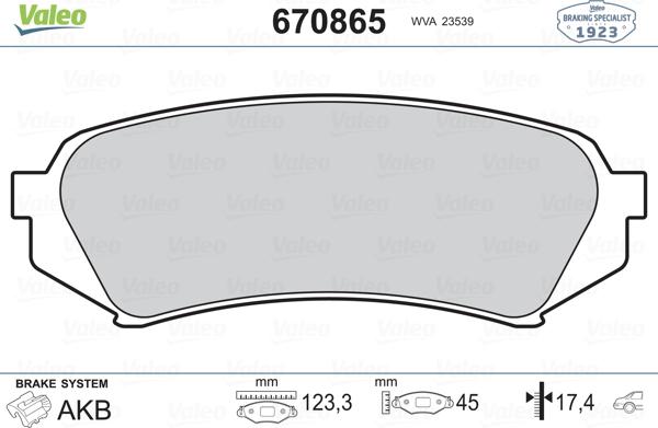 Valeo 670865 - Kit pastiglie freno, Freno a disco autozon.pro