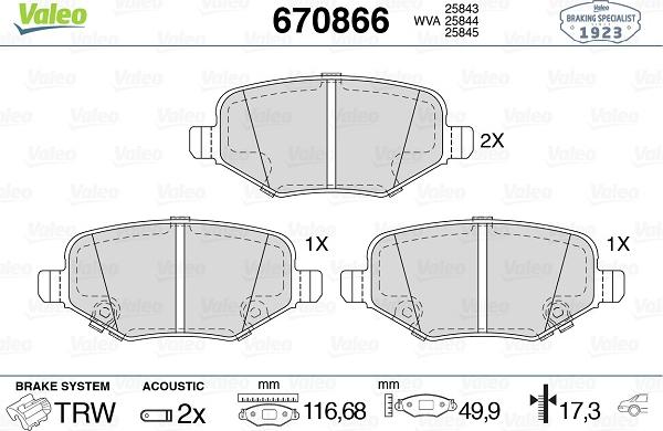 Valeo 670866 - Kit pastiglie freno, Freno a disco autozon.pro