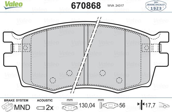 Valeo 670868 - Kit pastiglie freno, Freno a disco autozon.pro