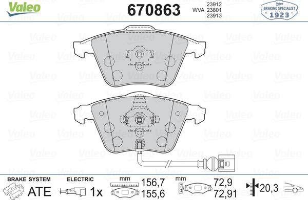 Valeo 670863 - Kit pastiglie freno, Freno a disco autozon.pro