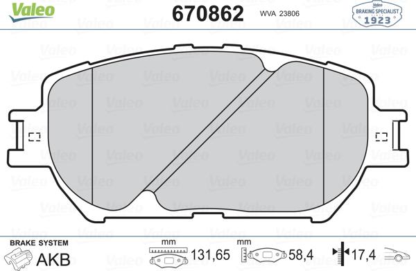 Valeo 670862 - Kit pastiglie freno, Freno a disco autozon.pro