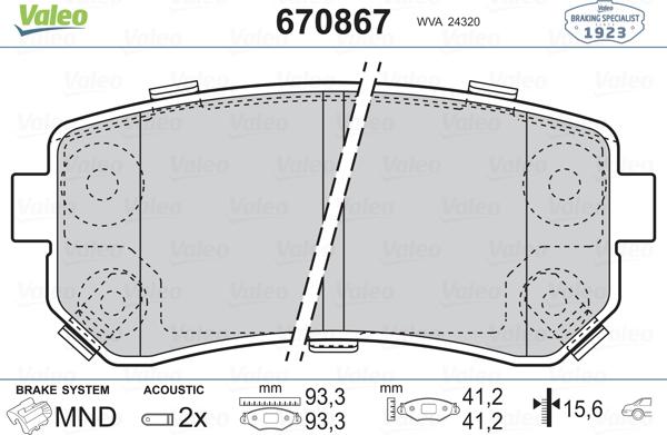 Valeo 670867 - Kit pastiglie freno, Freno a disco autozon.pro