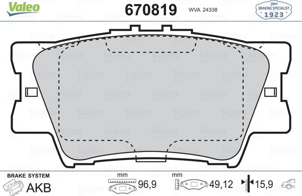 Valeo 670819 - Kit pastiglie freno, Freno a disco autozon.pro