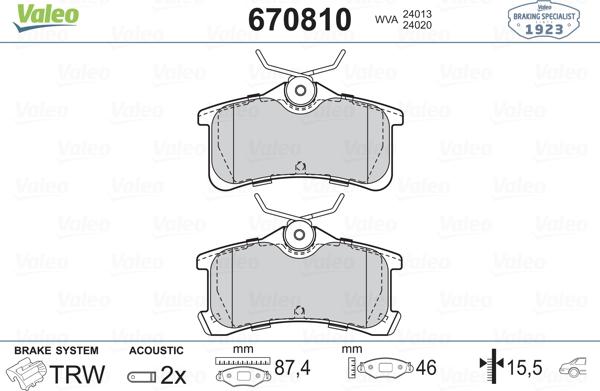 Valeo 670810 - Kit pastiglie freno, Freno a disco autozon.pro