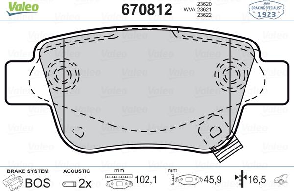 Valeo 670812 - Kit pastiglie freno, Freno a disco autozon.pro