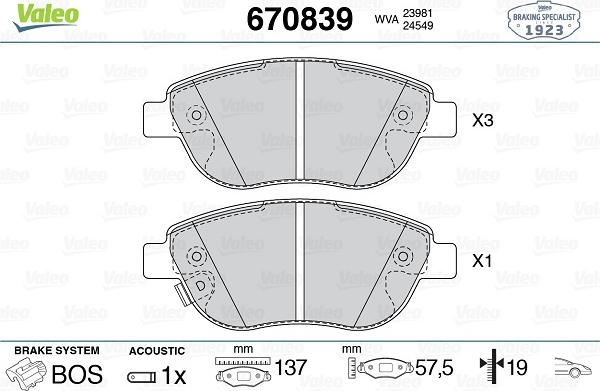 Valeo 670839 - Kit pastiglie freno, Freno a disco autozon.pro