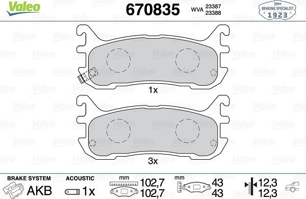 Valeo 670835 - Kit pastiglie freno, Freno a disco autozon.pro