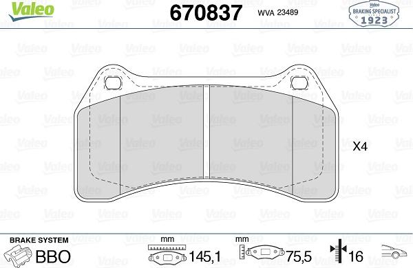 Valeo 670837 - Kit pastiglie freno, Freno a disco autozon.pro