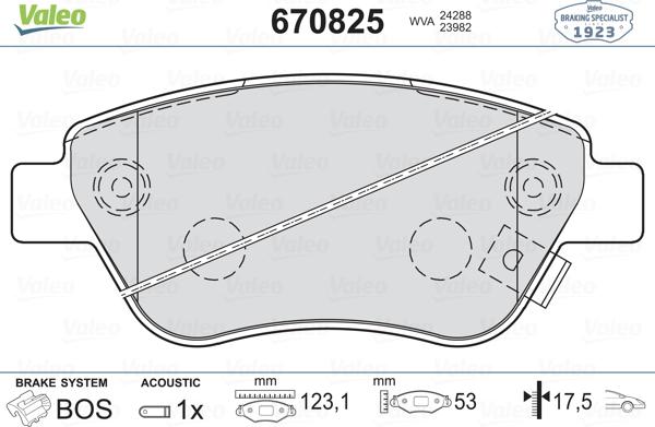 Valeo 670825 - Kit pastiglie freno, Freno a disco autozon.pro