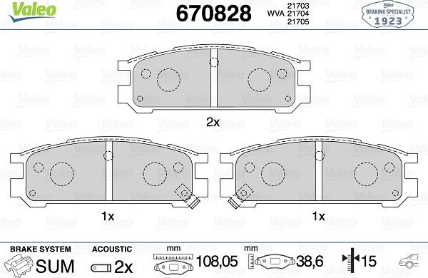 Valeo 670828 - Kit pastiglie freno, Freno a disco autozon.pro