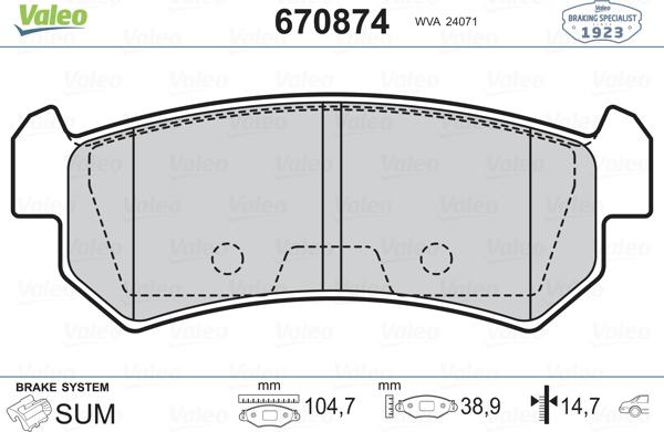 Valeo 670874 - Kit pastiglie freno, Freno a disco autozon.pro