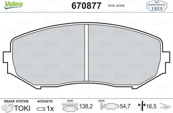 Valeo 670877 - Kit pastiglie freno, Freno a disco autozon.pro