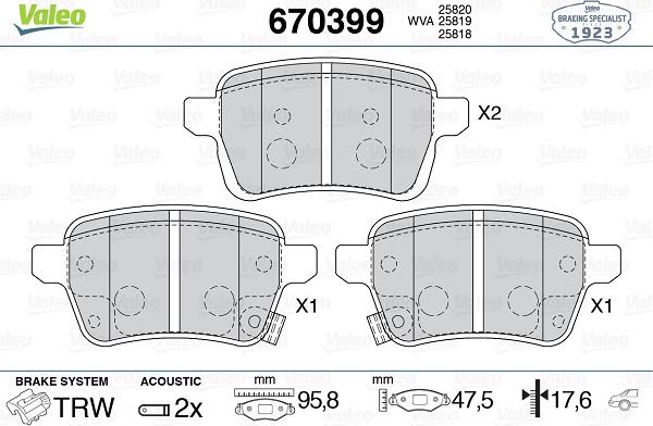 Valeo 670399 - Kit pastiglie freno, Freno a disco autozon.pro