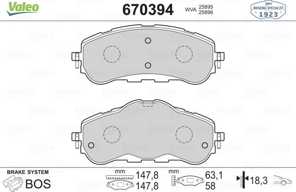 Valeo 670394 - Kit pastiglie freno, Freno a disco autozon.pro