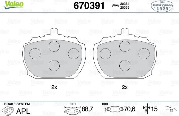 Valeo 670391 - Kit pastiglie freno, Freno a disco autozon.pro