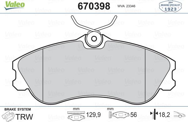 Valeo 670398 - Kit pastiglie freno, Freno a disco autozon.pro