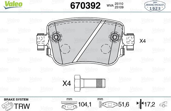 Valeo 670392 - Kit pastiglie freno, Freno a disco autozon.pro