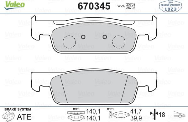 Valeo 670345 - Kit pastiglie freno, Freno a disco autozon.pro