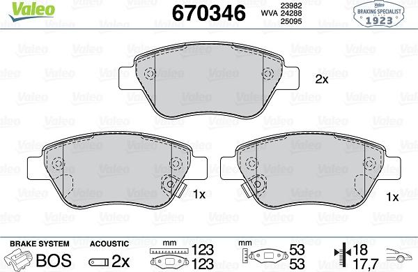 Valeo 670346 - Kit pastiglie freno, Freno a disco autozon.pro