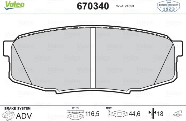 Valeo 670340 - Kit pastiglie freno, Freno a disco autozon.pro