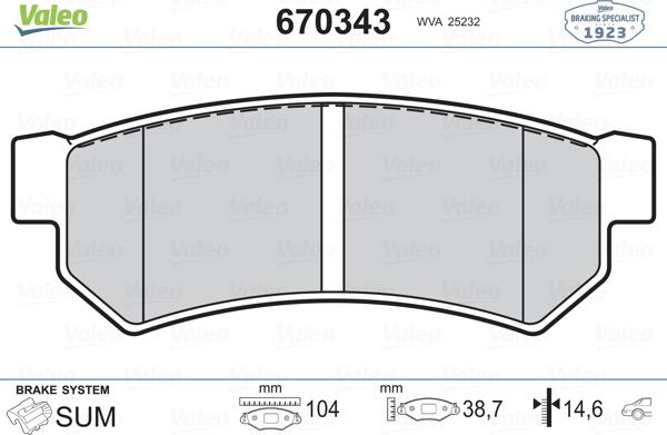 Valeo 670343 - Kit pastiglie freno, Freno a disco autozon.pro