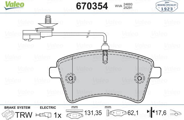 Valeo 670354 - Kit pastiglie freno, Freno a disco autozon.pro