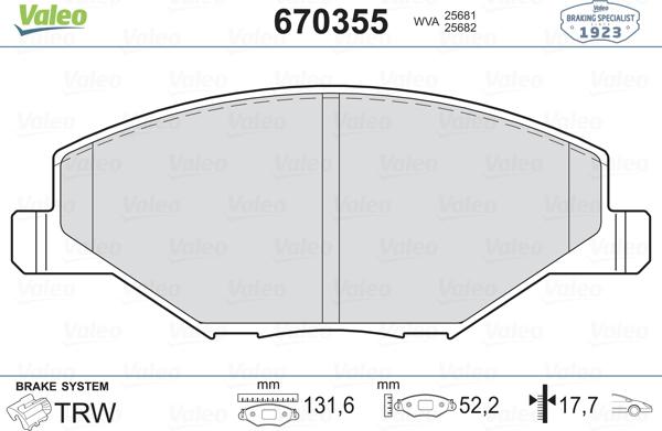 Valeo 670355 - Kit pastiglie freno, Freno a disco autozon.pro