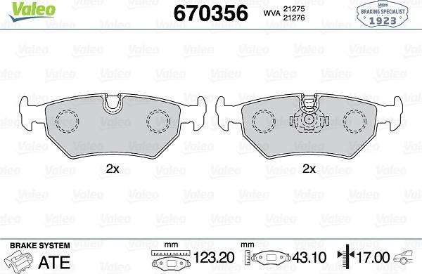 Valeo 670356 - Kit pastiglie freno, Freno a disco autozon.pro