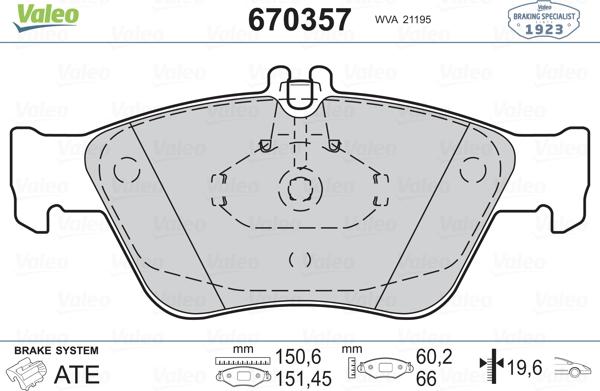 Valeo 670357 - Kit pastiglie freno, Freno a disco autozon.pro