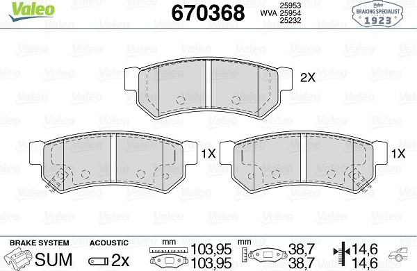 Valeo 670368 - Kit pastiglie freno, Freno a disco autozon.pro