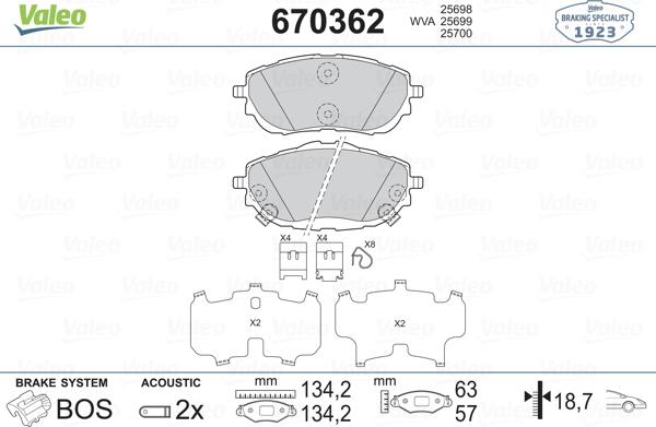 Valeo 670362 - Kit pastiglie freno, Freno a disco autozon.pro