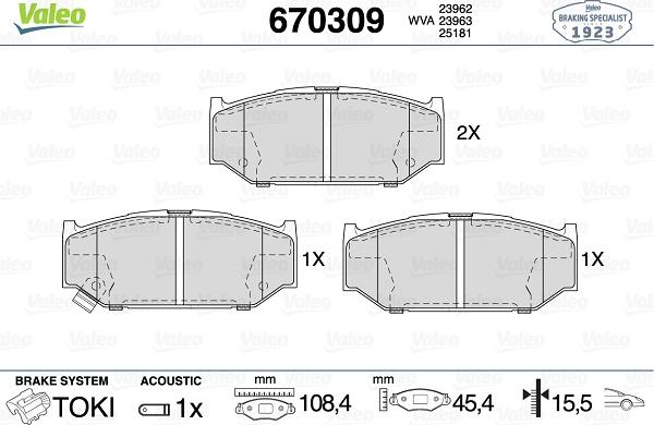 Valeo 670309 - Kit pastiglie freno, Freno a disco autozon.pro