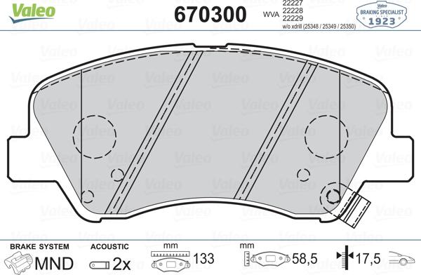 Valeo 670300 - Kit pastiglie freno, Freno a disco autozon.pro