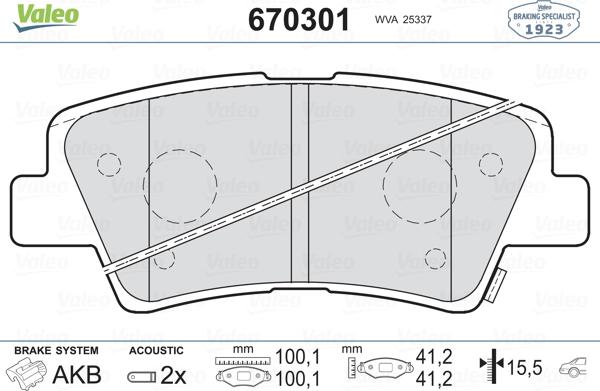 Valeo 670301 - Kit pastiglie freno, Freno a disco autozon.pro