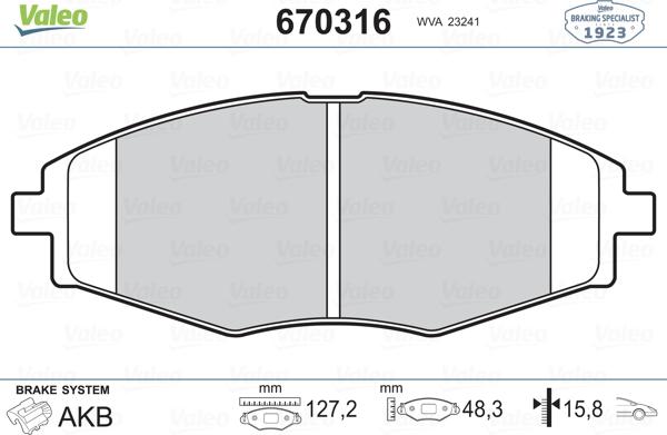 Valeo 670316 - Kit pastiglie freno, Freno a disco autozon.pro