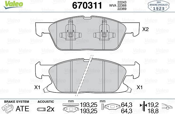 Valeo 670311 - Kit pastiglie freno, Freno a disco autozon.pro